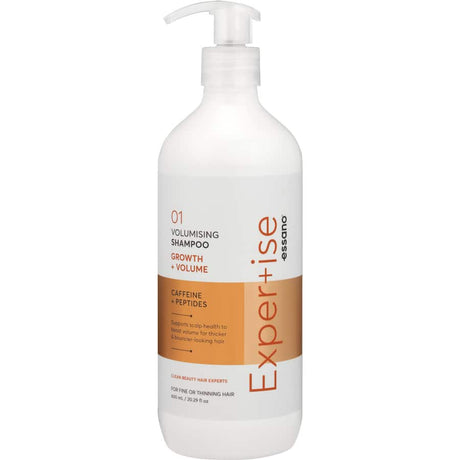 Essano Expertise Shampoo boosts hair growth and volume with peptides and caffeine for thicker, healthier hair.