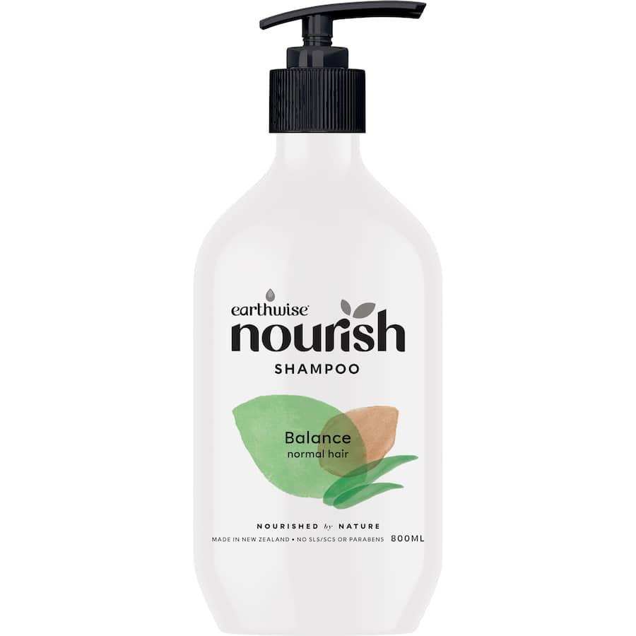 Nourish Shampoo Balance for Normal Hair: hydrating formula with Aloe Vera and Sweet Almond Oil for soft, shiny, healthy locks.