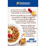 Sanitarium Light N Tasty Muesli with peach and raspberry, featuring whole grains, cornflakes, and reduced sugar for a healthy breakfast.