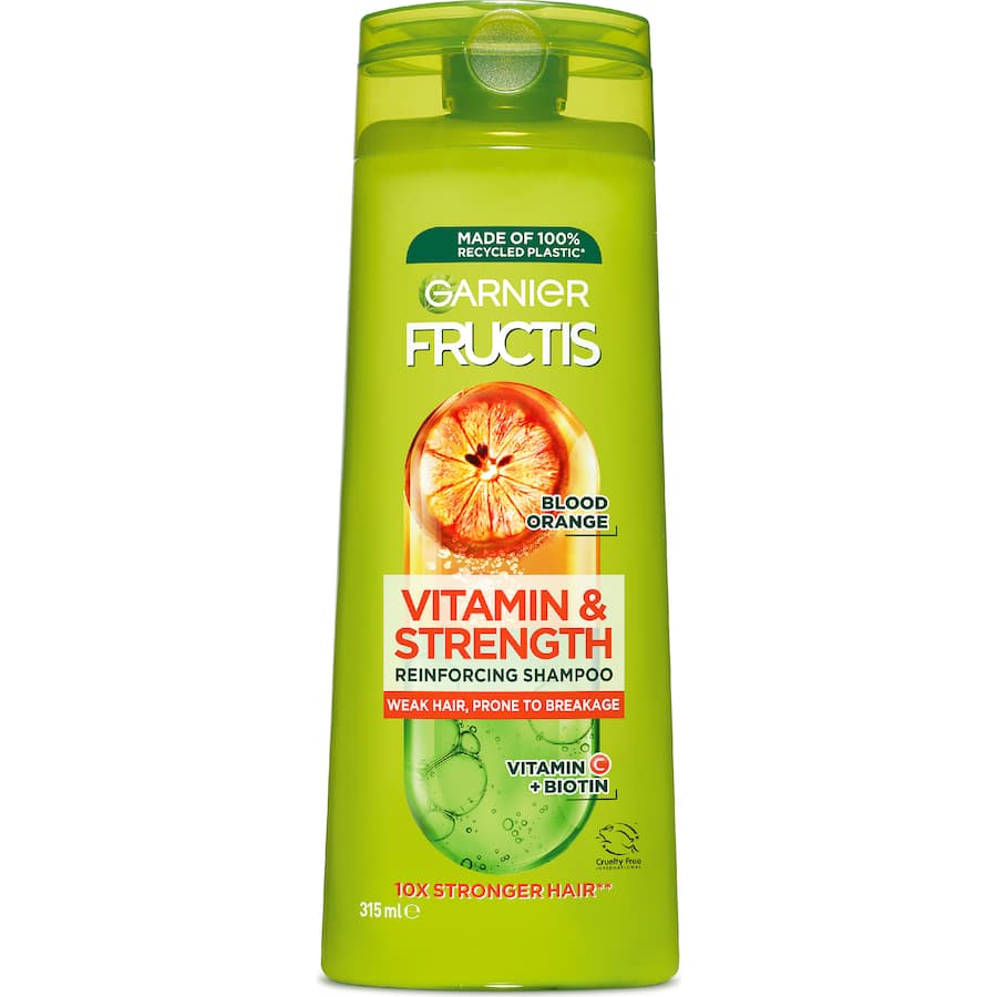 Garnier Fructis Shampoo for brittle hair, enriched with vitamins for strength, nourishment, and vibrant, healthy locks.