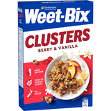 Sanitarium Weet-Bix Cluster Berry Vanilla features crunchy clusters with real berries and vanilla for a nutritious breakfast option.