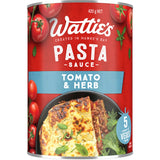 Wattie's Tomato & Herb Pasta Sauce; a flavorful, all-natural sauce ideal for pasta dishes, lasagne, and Bolognese with 5 vegetable serves.