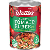 Wattie's Tomato Puree can, perfect for sauces, casseroles, and soups, offers rich flavor with no added preservatives or colors.