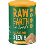 Raw Earth Stevia Brown Sweetener in eco-friendly packaging, a low-calorie alternative to sugar for healthy baking and beverages.