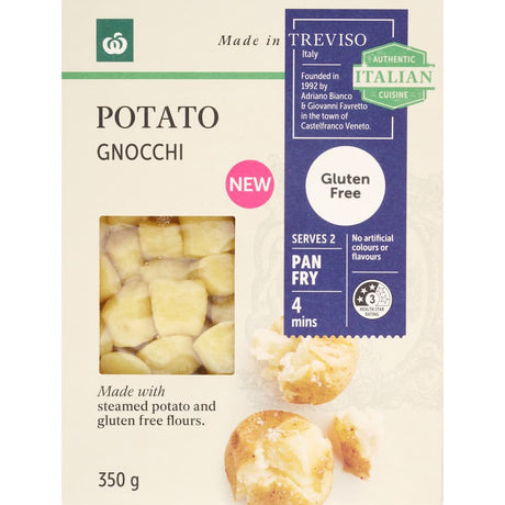 Woolworths Gluten Free Gnocchi, pillowy potato dumplings for quick, delicious meals without gluten.