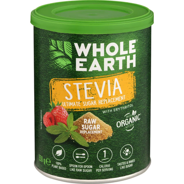 Whole Earth Stevia Raw Sugar Sweetener, a natural, low-calorie sweetener perfect for drinks, baking, and healthy living.