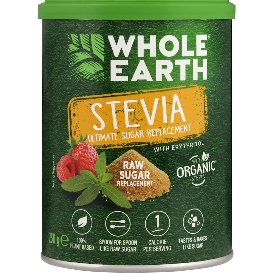 Whole Earth Stevia Raw Sugar Sweetener, a natural, low-calorie sugar alternative perfect for healthy cooking and baking.