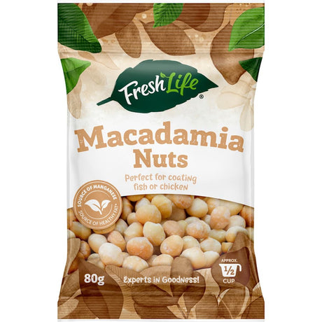 Freshlife Macadamia Nuts in a pack, showcasing their rich buttery flavor and healthy nutrients for snacking or baking.