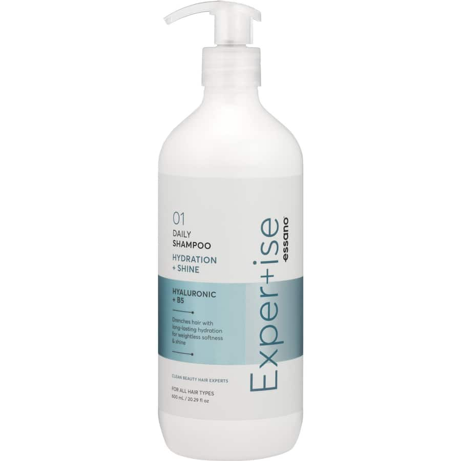 Hydration & Shine shampoo for dry hair, infused with Hyaluronic Acid and Vitamin B5 for moisture and vibrant softness.