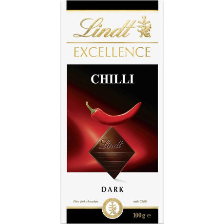 Lindt Excellence Chocolate Chilli features rich dark chocolate infused with spicy chili for a unique flavor experience.