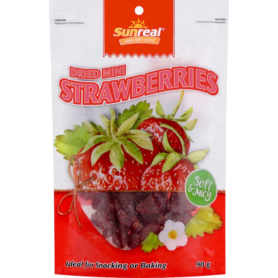 Sunreal Dried Strawberries Minis: Healthy, natural snacks bursting with flavor, perfect for on-the-go indulgence and guilt-free enjoyment.