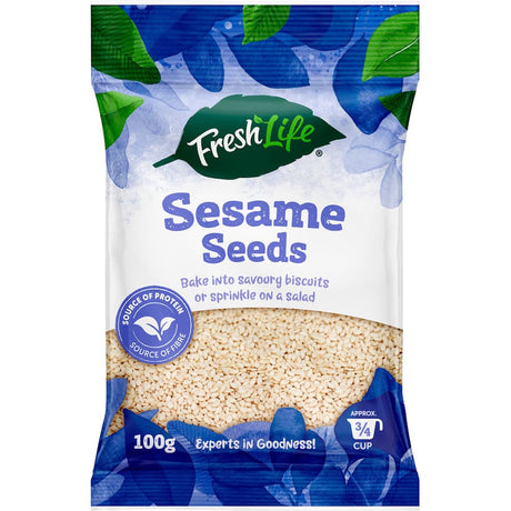 Freshlife Sesame Seeds in a package, showcasing their premium quality and nutty flavor for culinary use.