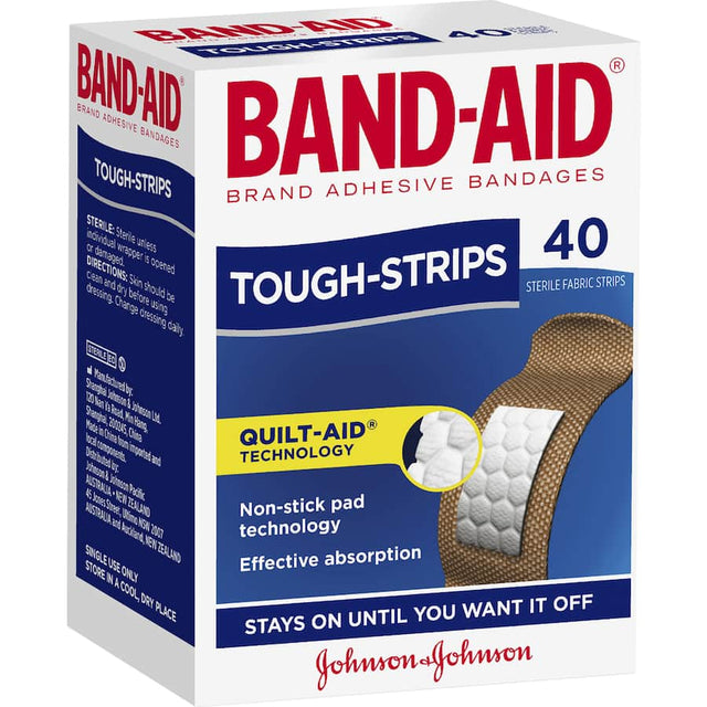 Band Aid Plasters Tough Strips offer durable waterproof protection for cuts, scrapes, and burns with non-stick and super stick technology.