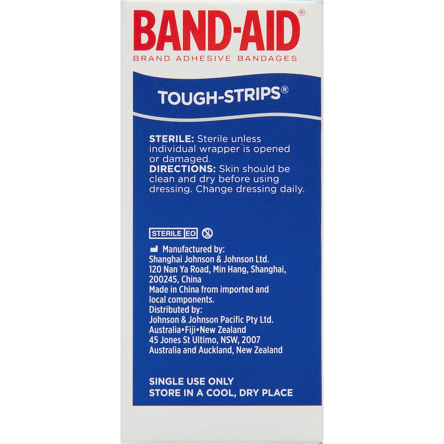 Band-Aid Tough Strips: durable, waterproof bandages with non-stick pads for effective wound protection and healing.