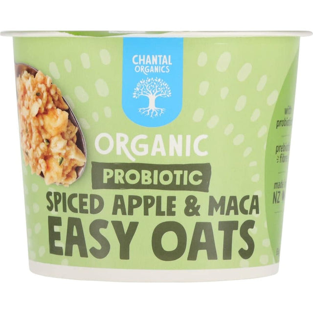 Chantal Organics Oats Probiotic Apple & Maca: nutritious gluten-free oatmeal blend with apple, maca, and probiotics for gut health.