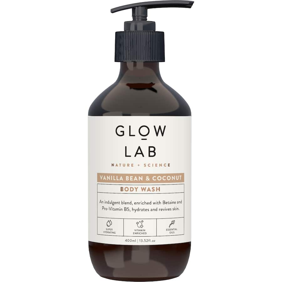 Luxurious body wash infused with vanilla, coconut, and natural ingredients for hydration and rejuvenation.