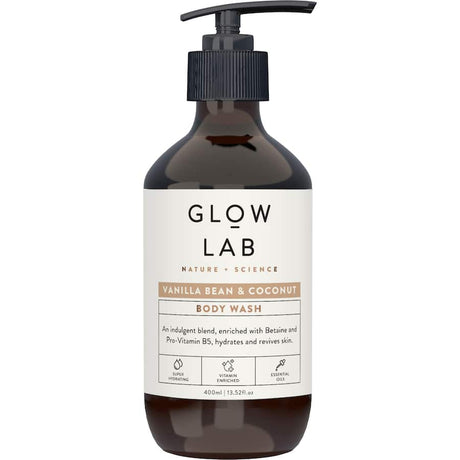 Luxurious body wash infused with vanilla, coconut, and natural ingredients for hydration and rejuvenation.