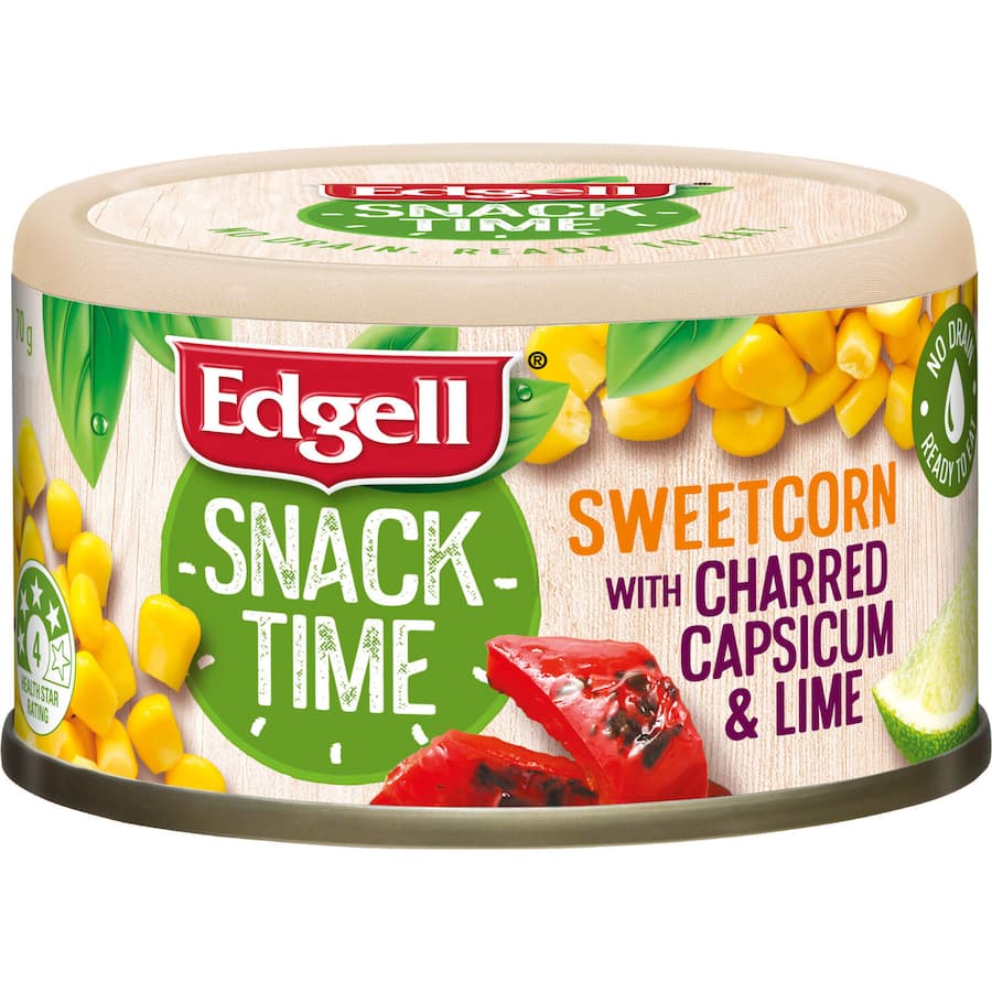 Edgell Snacktime Mixed Veges with Corn, Capsicum, and Lime; a healthy, ready-to-eat snack full of vibrant flavor.