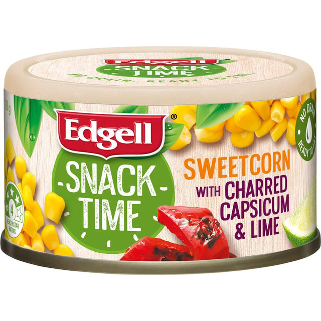 Edgell Snacktime Mixed Veges with Corn, Capsicum, and Lime; a healthy, ready-to-eat snack full of vibrant flavor.