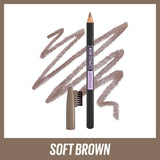 Maybelline Eyebrow Pencil in Soft Brown offers easy application, natural color, and a grooming brush for perfect, sculpted brows.