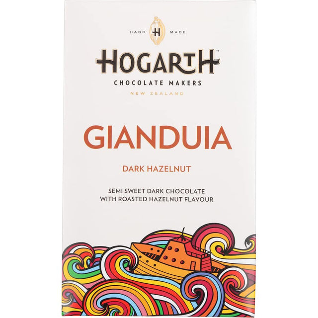 Hogarth Craft Chocolate Block Gianduia Dark Hazelnut, featuring rich dark chocolate and roasted hazelnuts, ideal for gourmet indulgence.