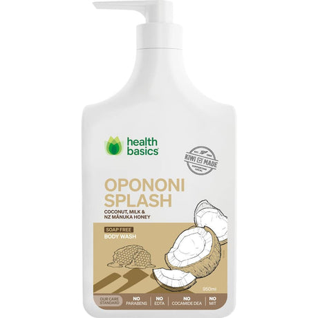 Health Basics Body Wash Opononi Splash, a pH-balanced cleanser with rejuvenating fragrance for soft, hydrated skin.