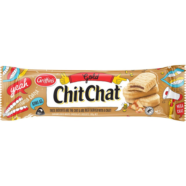 Luxurious Griffins Chocolate Biscuits Chit Chat Gold, perfect for sharing or indulging, rich in flavor and crunch.