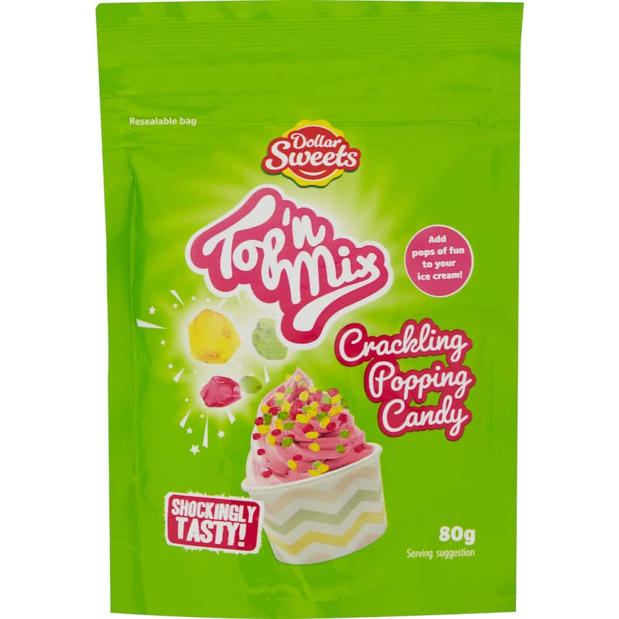 Colorful Dollar Sweets Topping Mix Crackling Popping Candy adds a fun crunch to desserts with its exciting popping sensation.