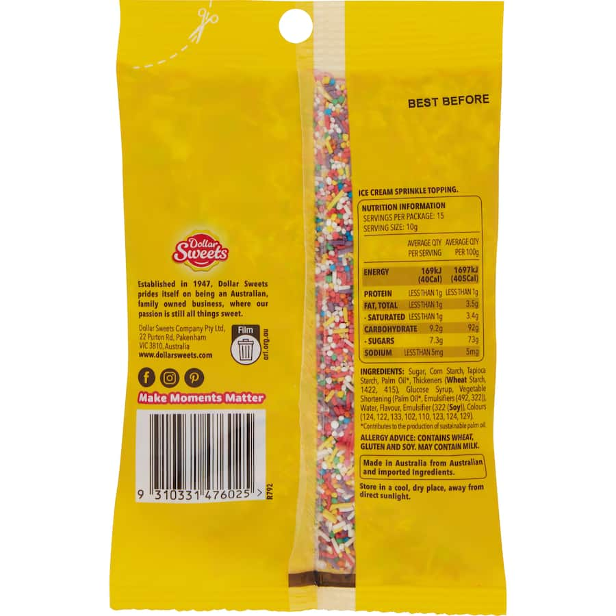 Colorful Dollar Sweets Topping Mix Carnival featuring sprinkles and star shapes for decorating desserts and ice cream.