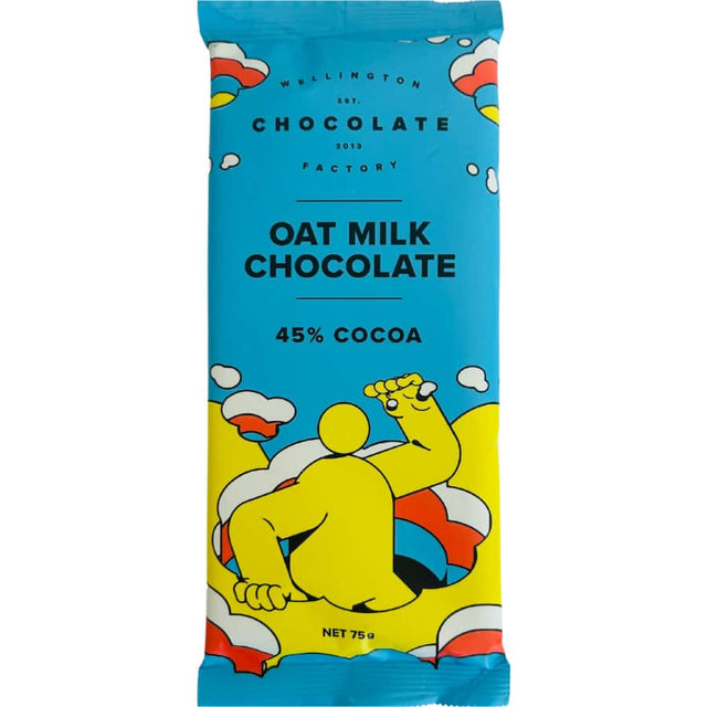 Wellington Chocolate Factory Oat 45% Milk Chocolate Bar featuring creamy milk chocolate infused with toasted oats.