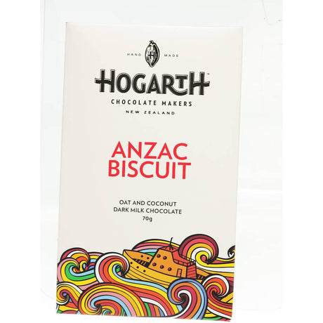 Hogarth Craft Chocolate Anzac Biscuit, featuring oats, golden syrup, and dark chocolate, for a nostalgic and indulgent treat.