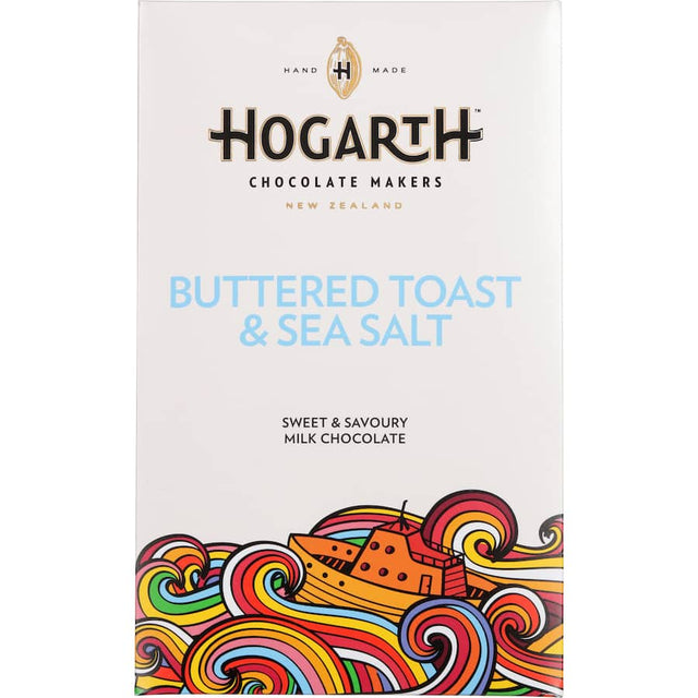 Artisanal Hogarth chocolate block combining buttery toast flavor with sea salt for a unique, indulgent treat.