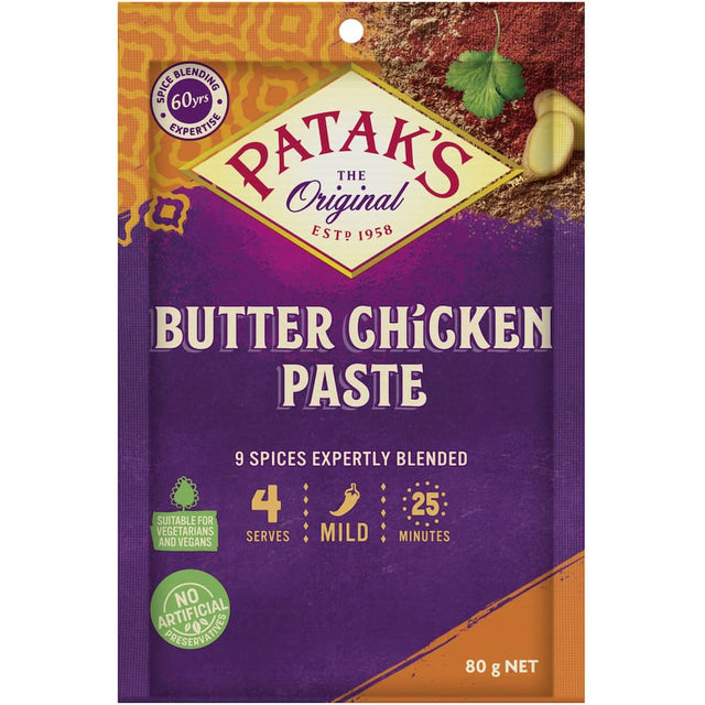 Patak's Butter Chicken Curry Paste showcases a blend of 7 spices and aromatics, perfect for a mild, vegetarian curry.