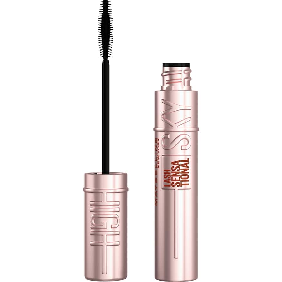 Maybelline Lash Sensational Sky High mascara with Flex Tower brush for full volume and length, available in multiple shades.