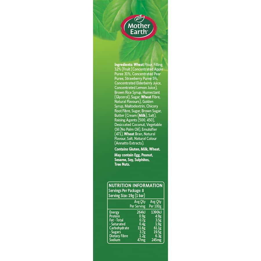 Mother Earth Fruit Sticks Apple & Strawberry, featuring real fruit puree in a soft dough for a tasty, healthy snack.