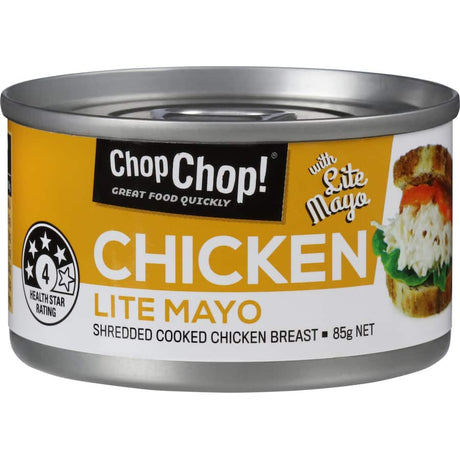 Chop Chop Canned Chicken Lite Mayonnaise: tender chicken in creamy lite mayo, perfect for quick meals and healthy recipes.