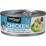 Chop Chop Canned Chicken Pieces in Spring Water, tender, high-protein, gluten-free, ideal for quick, nutritious meals.