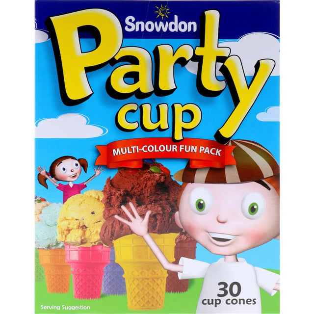 Delicious Snowdon ice cream cones in a party cup, perfect for gatherings with creamy flavors and crispy texture.