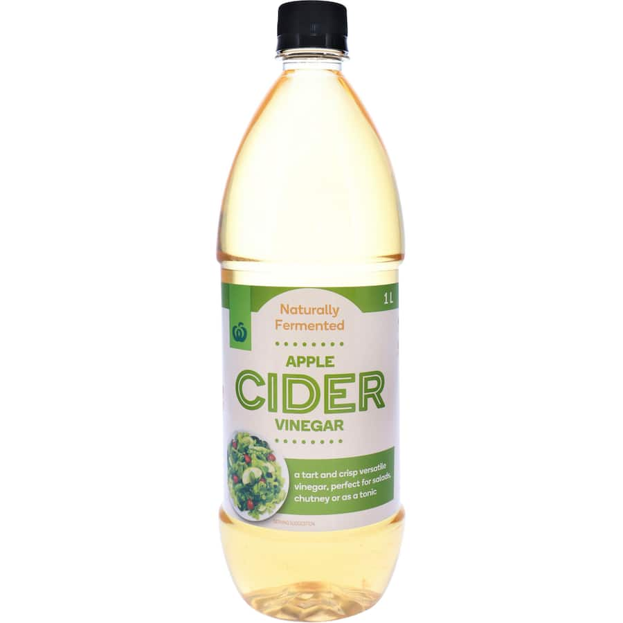 Woolworths Apple Cider Vinegar in a 1L bottle, packed with natural goodness for health and culinary uses.