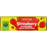 Woolworths Strawberry Jelly Crystals pack showcasing natural flavors for delightful desserts and easy family fun.