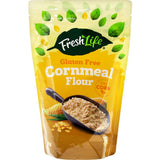 Freshlife Cornmeal Flour 450g, gluten-free, finely milled, slightly sweet, perfect for baking and thickening.