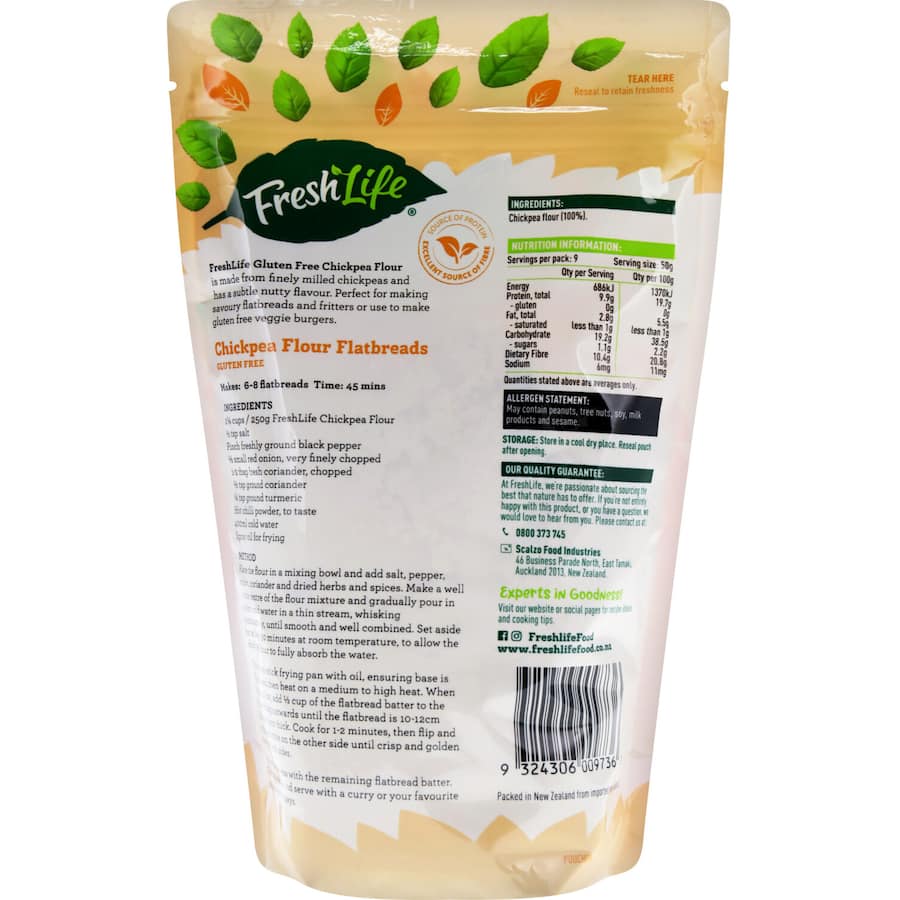 Freshlife Chickpea Flour 450g pack, gluten-free, rich in protein and fiber for healthy cooking and baking.