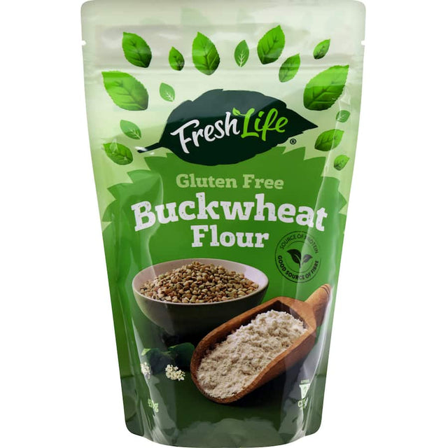 Freshlife Buckwheat Flour: gluten-free, finely milled, rich in protein and fiber, ideal for pancakes, bread, and noodles.