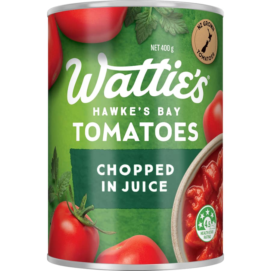 Wattie's Chopped Tomatoes in Juice, perfect for pasta sauces, stews, and curries, offering rich flavor and no preservatives.