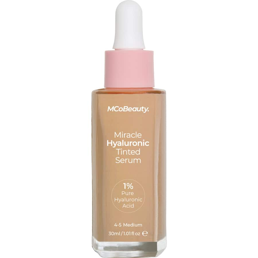 Lightweight tinted facial serum with hyaluronic acid for flawless skin, providing hydration and medium coverage.