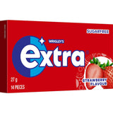 Wrigley's Extra Sugar-Free Chewing Gum in Strawberry flavor, promoting oral health and fresh breath.