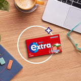 A pack of Wrigley's Extra Strawberry Chewing Gum, 27g, promoting fresh breath and oral health with a sugar-free formula.