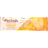 Peckish Rice Crackers Cheddar Cheese: gluten-free snack with a crunchy texture and rich cheddar flavor, perfect for any occasion.