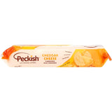 Peckish Rice Crackers with Cheddar Cheese, gluten-free gourmet snacks with a satisfying crunch and rich cheese flavor.