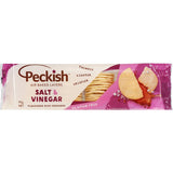 Crunchy Peckish Rice Crackers in Salt & Vinegar flavor, gluten-free and flavorful for guilt-free snacking.